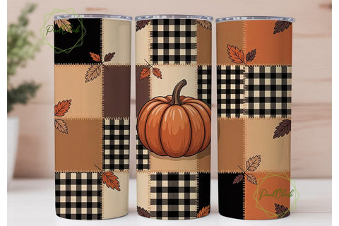 Autumn Patchwork Pumpkin 20oz Tumbler Sublimation PixelChick 