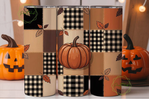 Autumn Patchwork Pumpkin 20oz Tumbler Sublimation PixelChick 