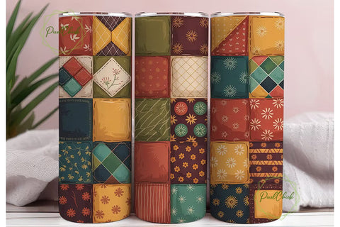 Autumn Patchwork Quilt 20oz Tumbler Wrap Sublimation PixelChick 