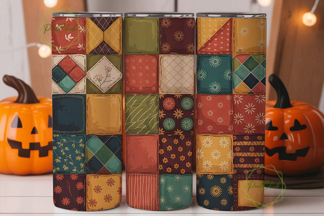 Autumn Patchwork Quilt 20oz Tumbler Wrap Sublimation PixelChick 