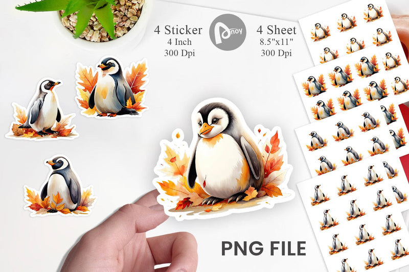 Autumn Penguin Watercolor Sticker Sublimation artnoy 