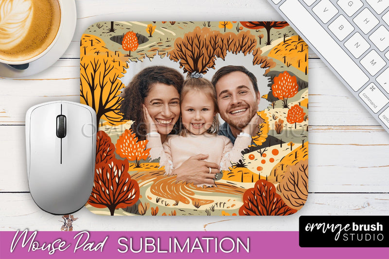 Autumn Photo Frame Mouse Pad Sublimation, Add Your Picture Sublimation OrangeBrushStudio 