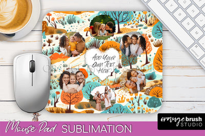 Autumn Photo Frame Mouse Pad Sublimation, Add Your Picture Sublimation OrangeBrushStudio 
