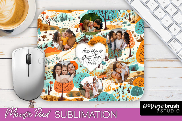 Autumn Photo Frame Mouse Pad Sublimation, Add Your Picture Sublimation OrangeBrushStudio 