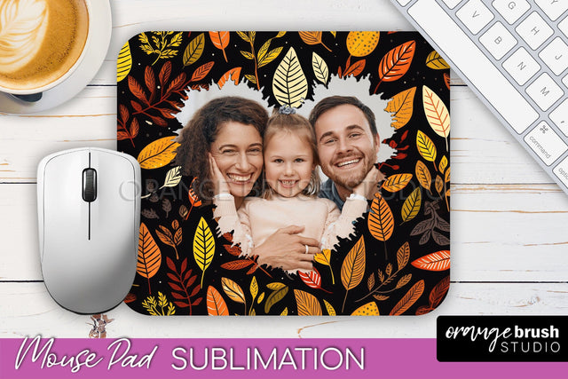 Autumn Photo Frame Mouse Pad Sublimation, Add Your Picture Sublimation OrangeBrushStudio 