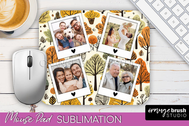 Autumn Photo Frame Mouse Pad Sublimation, Add Your Picture Sublimation OrangeBrushStudio 