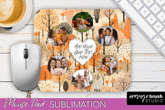 Autumn Photo Frame Mouse Pad Sublimation, Add Your Picture Sublimation OrangeBrushStudio 