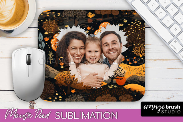 Autumn Photo Frame Mouse Pad Sublimation, Add Your Picture Sublimation OrangeBrushStudio 
