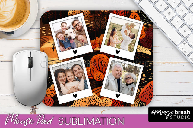 Autumn Photo Frame Mouse Pad Sublimation, Add Your Picture Sublimation OrangeBrushStudio 
