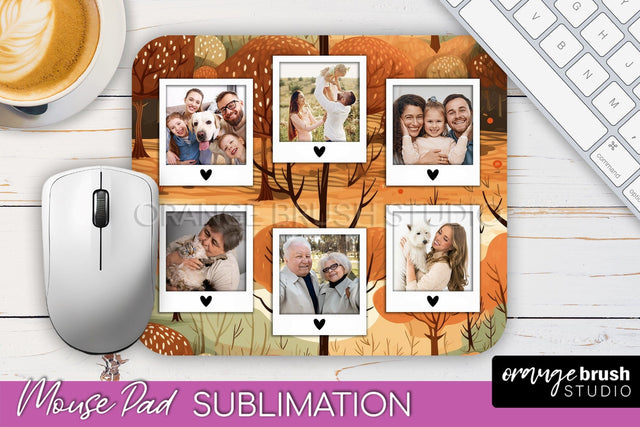 Autumn Photo Frame Mouse Pad Sublimation, Add Your Picture Sublimation OrangeBrushStudio 