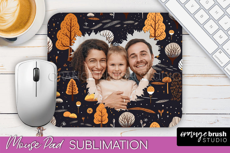 Autumn Photo Frame Mouse Pad Sublimation, Add Your Picture Sublimation OrangeBrushStudio 