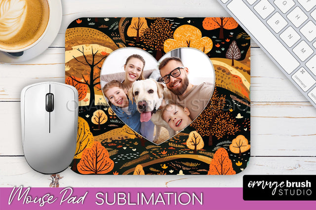 Autumn Photo Frame Mouse Pad Sublimation, Add Your Picture Sublimation OrangeBrushStudio 