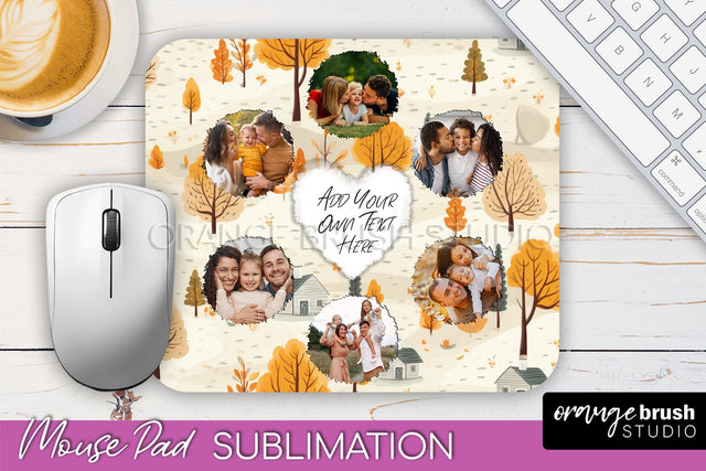 Autumn Photo Frame Mouse Pad Sublimation, Add Your Picture Sublimation OrangeBrushStudio 