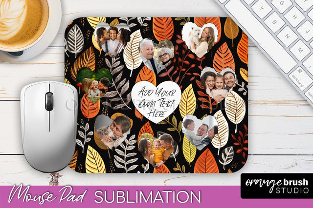 Autumn Photo Frame Mouse Pad Sublimation, Add Your Picture Sublimation OrangeBrushStudio 