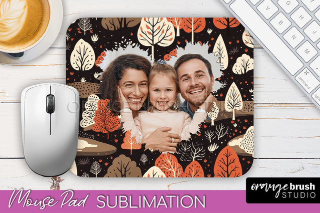 Autumn Photo Frame Mouse Pad Sublimation, Add Your Picture Sublimation OrangeBrushStudio 