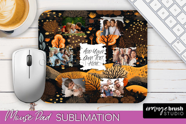 Autumn Photo Frame Mouse Pad Sublimation, Add Your Picture Sublimation OrangeBrushStudio 