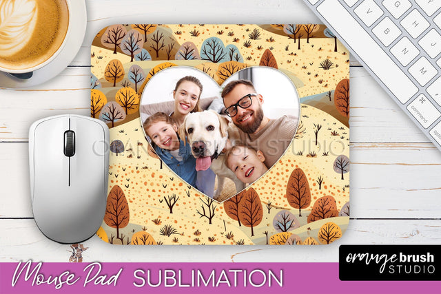 Autumn Photo Frame Mouse Pad Sublimation, Add Your Picture Sublimation OrangeBrushStudio 