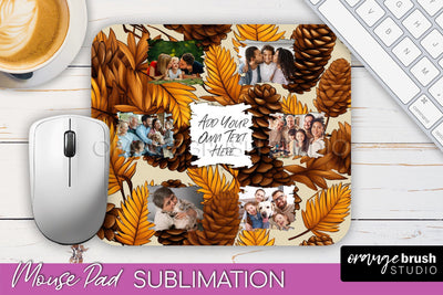 Autumn Photo Frame Mouse Pad Sublimation, Add Your Picture Sublimation OrangeBrushStudio 