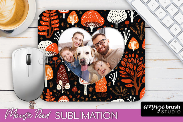 Autumn Photo Frame Mouse Pad Sublimation, Add Your Picture Sublimation OrangeBrushStudio 