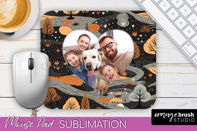 Autumn Photo Frame Mouse Pad Sublimation, Add Your Picture Sublimation OrangeBrushStudio 