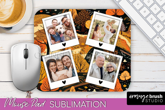 Autumn Photo Frame Mouse Pad Sublimation, Add Your Picture Sublimation OrangeBrushStudio 