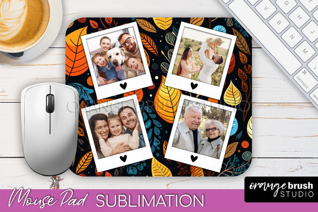 Autumn Photo Frame Mouse Pad Sublimation, Add Your Picture Sublimation OrangeBrushStudio 