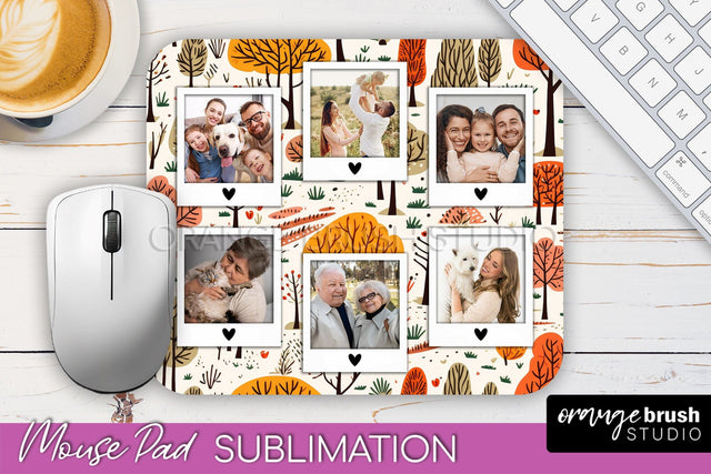 Autumn Photo Frame Mouse Pad Sublimation, Add Your Picture Sublimation OrangeBrushStudio 