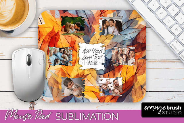 Autumn Photo Frame Mouse Pad Sublimation, Add Your Picture Sublimation OrangeBrushStudio 