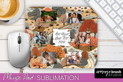 Autumn Photo Frame Mouse Pad Sublimation, Add Your Picture Sublimation OrangeBrushStudio 