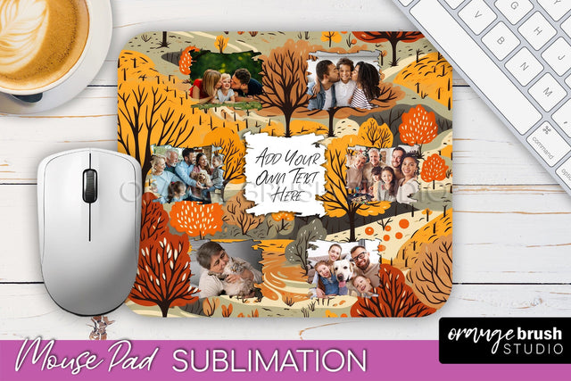Autumn Photo Frame Mouse Pad Sublimation, Add Your Picture Sublimation OrangeBrushStudio 