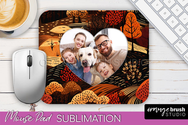 Autumn Photo Frame Mouse Pad Sublimation, Add Your Picture Sublimation OrangeBrushStudio 