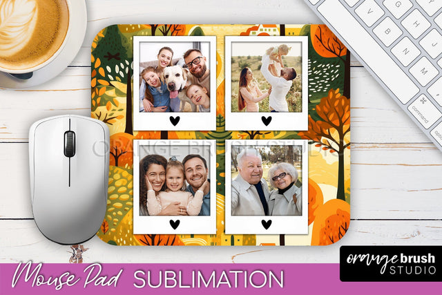 Autumn Photo Frame Mouse Pad Sublimation, Add Your Picture Sublimation OrangeBrushStudio 