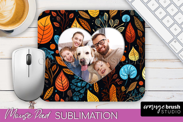 Autumn Photo Frame Mouse Pad Sublimation, Add Your Picture Sublimation OrangeBrushStudio 