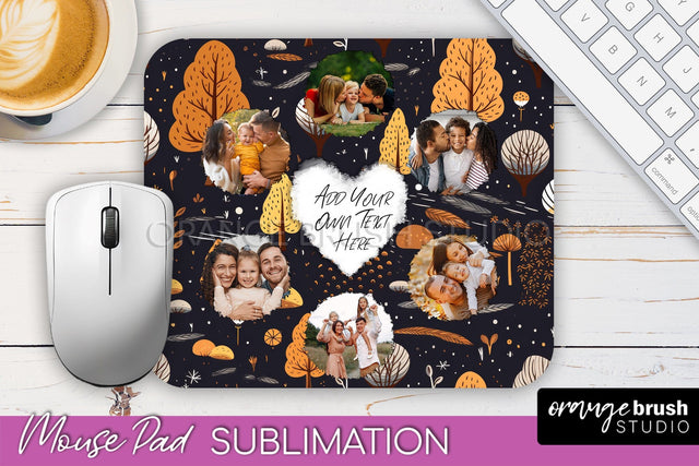 Autumn Photo Frame Mouse Pad Sublimation, Add Your Picture Sublimation OrangeBrushStudio 