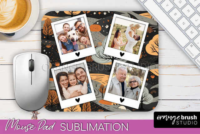 Autumn Photo Frame Mouse Pad Sublimation, Add Your Picture Sublimation OrangeBrushStudio 