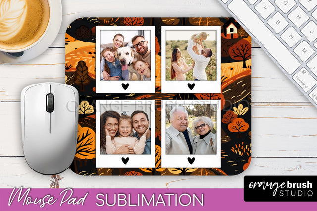 Autumn Photo Frame Mouse Pad Sublimation, Add Your Picture Sublimation OrangeBrushStudio 