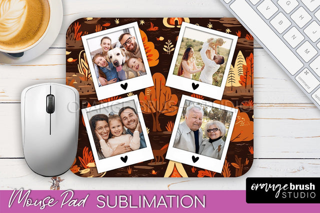 Autumn Photo Frame Mouse Pad Sublimation, Add Your Picture Sublimation OrangeBrushStudio 