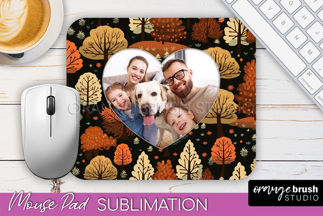 Autumn Photo Frame Mouse Pad Sublimation, Add Your Picture Sublimation OrangeBrushStudio 