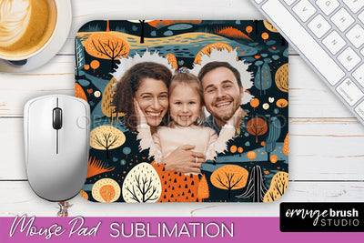 Autumn Photo Frame Mouse Pad Sublimation, Add Your Picture Sublimation OrangeBrushStudio 