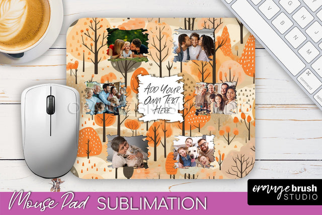 Autumn Photo Frame Mouse Pad Sublimation, Add Your Picture Sublimation OrangeBrushStudio 
