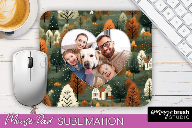 Autumn Photo Frame Mouse Pad Sublimation, Add Your Picture Sublimation OrangeBrushStudio 