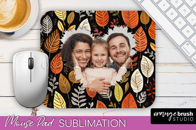 Autumn Photo Frame Mouse Pad Sublimation, Add Your Picture Sublimation OrangeBrushStudio 