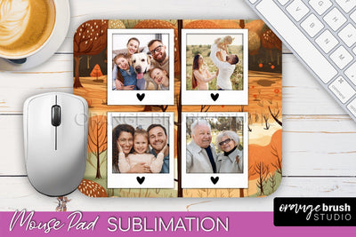 Autumn Photo Frame Mouse Pad Sublimation, Add Your Picture Sublimation OrangeBrushStudio 