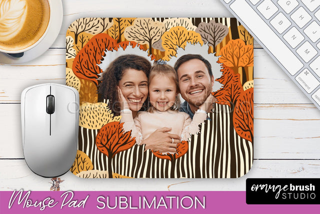Autumn Photo Frame Mouse Pad Sublimation, Add Your Picture Sublimation OrangeBrushStudio 