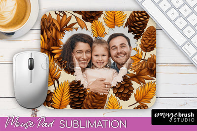 Autumn Photo Frame Mouse Pad Sublimation, Add Your Picture Sublimation OrangeBrushStudio 