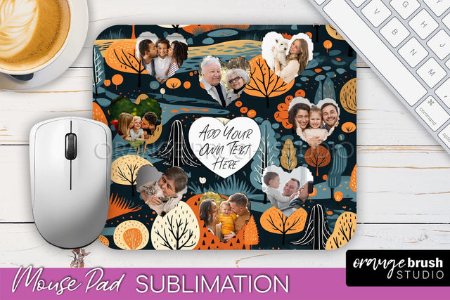 Autumn Photo Frame Mouse Pad Sublimation, Add Your Picture Sublimation OrangeBrushStudio 