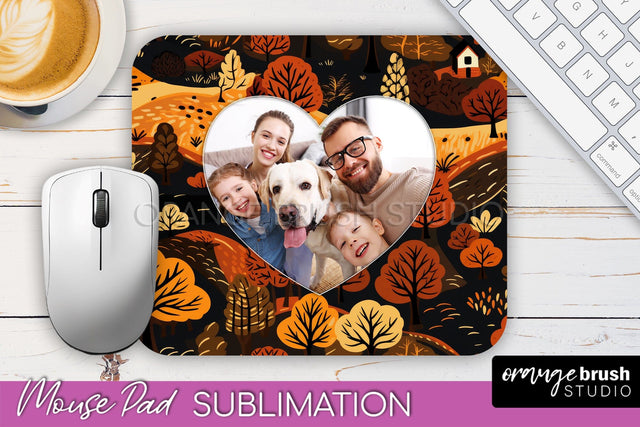 Autumn Photo Frame Mouse Pad Sublimation, Add Your Picture Sublimation OrangeBrushStudio 