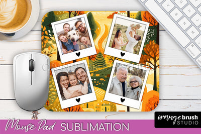 Autumn Photo Frame Mouse Pad Sublimation, Add Your Picture Sublimation OrangeBrushStudio 