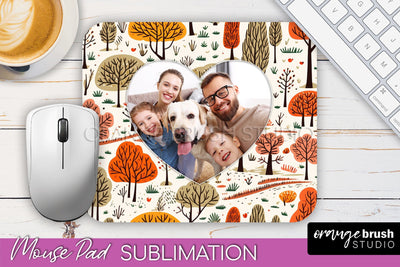 Autumn Photo Frame Mouse Pad Sublimation, Add Your Picture Sublimation OrangeBrushStudio 