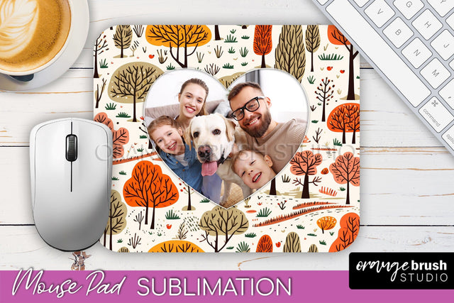 Autumn Photo Frame Mouse Pad Sublimation, Add Your Picture Sublimation OrangeBrushStudio 